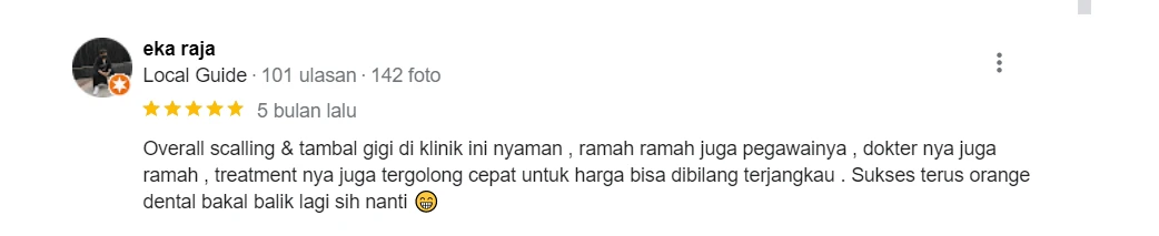 Testimoni pasien tambal gigi Orange Dental